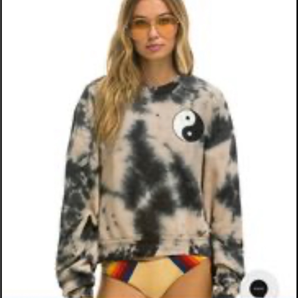 Aviator Nation crew sweatshirt size M, tie dye black/tan